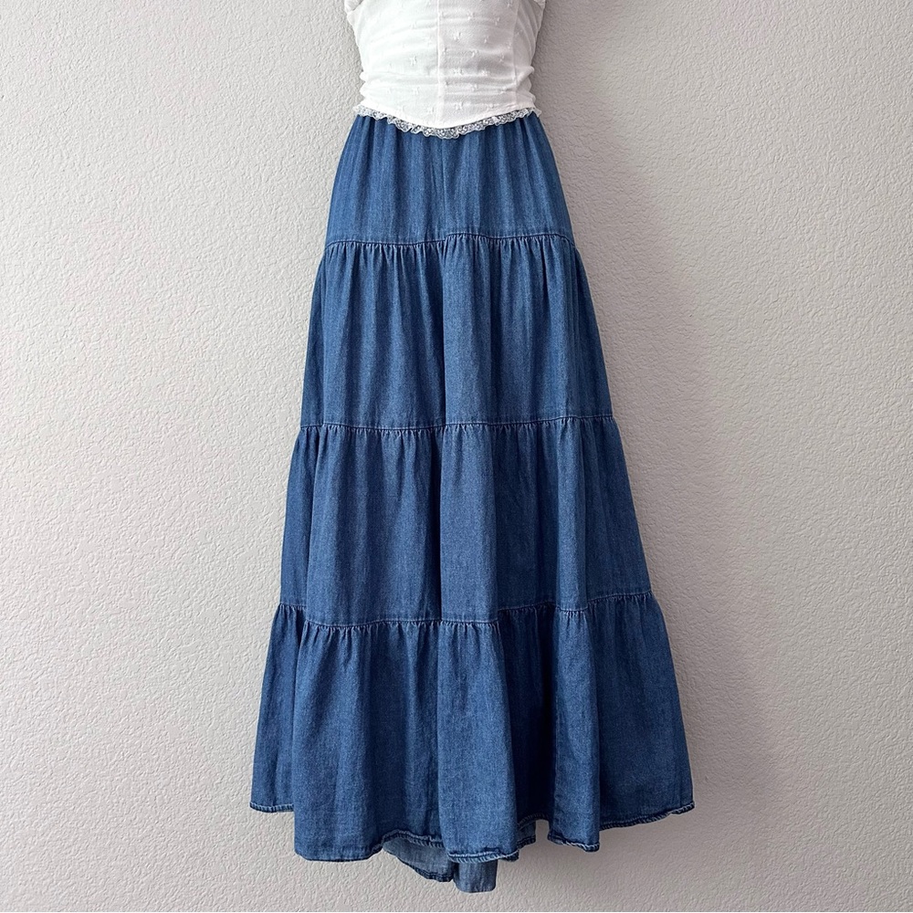 Vintage Cotton Denim Maxi Skirt - Picture 3 of 6